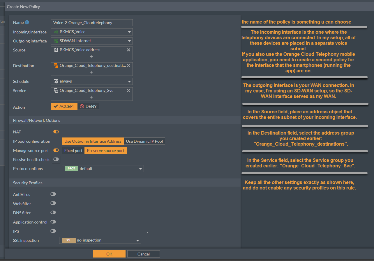 Example Orange Cloud Telephony policy