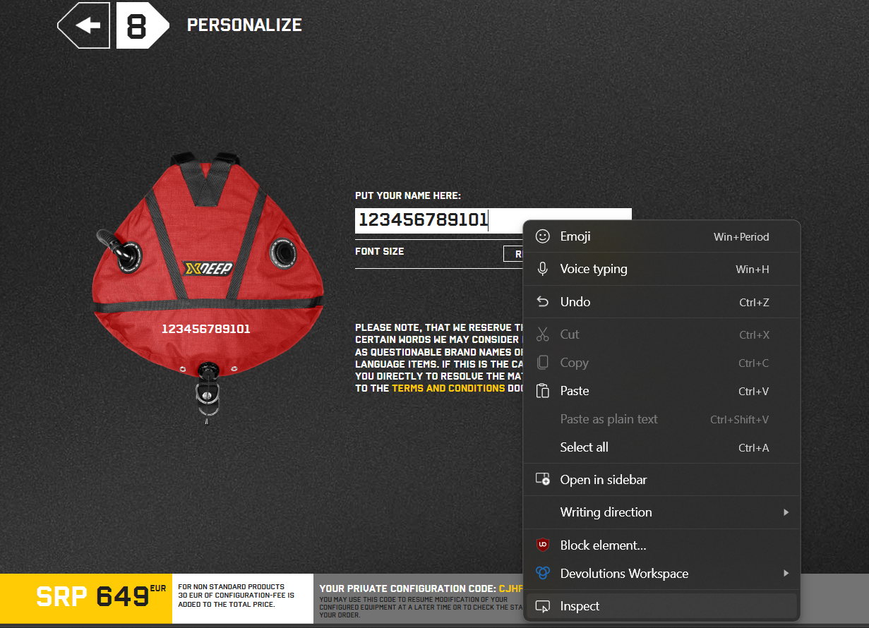 inspect button